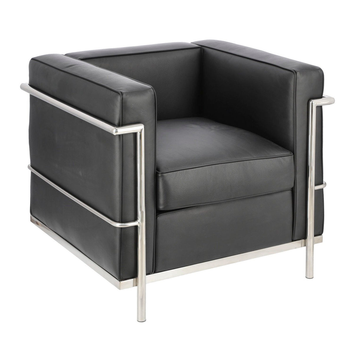 FOTEL CZARNY SKÓRZANY Kubik insp. LC2 Le Corbusier
