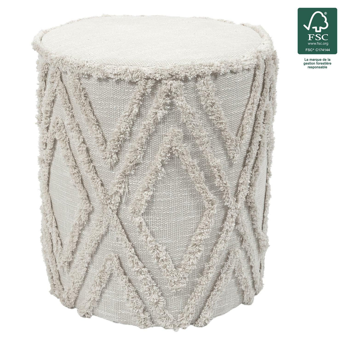 Pufa Mirage beżowa okrągła tapicerowana boho do salonu i sypialni Intesi 41 cm