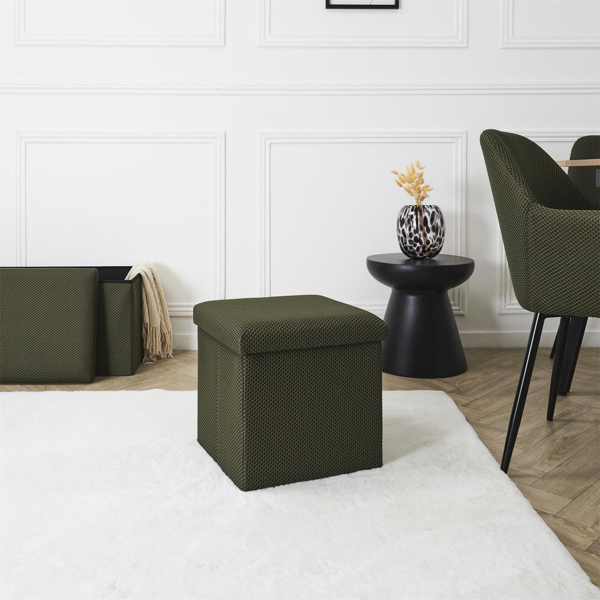 Pufa ze schowkiem Vels Atom Intesi kwadratowa składana nowoczesna do przedpokoju khaki 38x38 cm