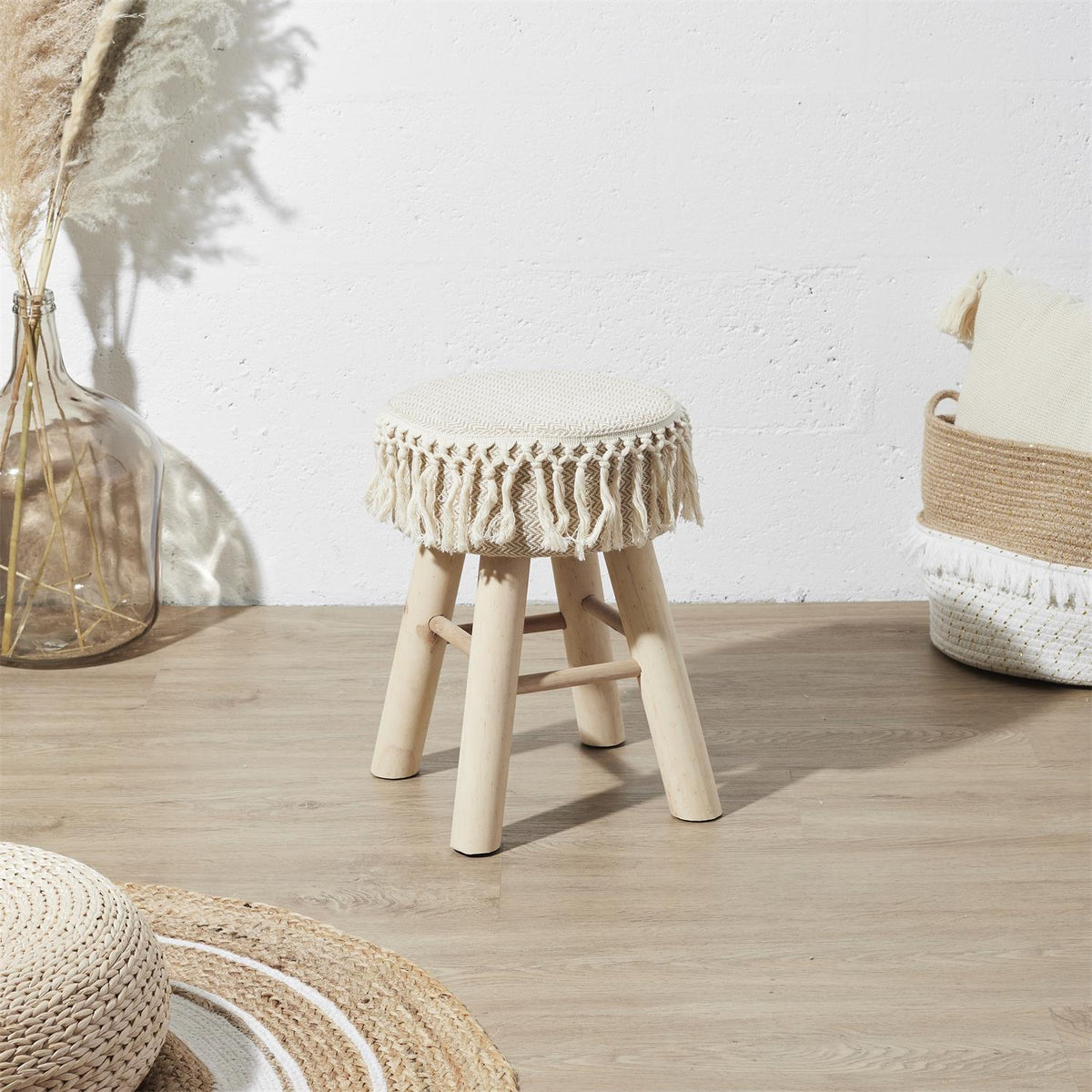 TABORET Pampa w stylu boho PLECIONE SIEDZISKO beżowe